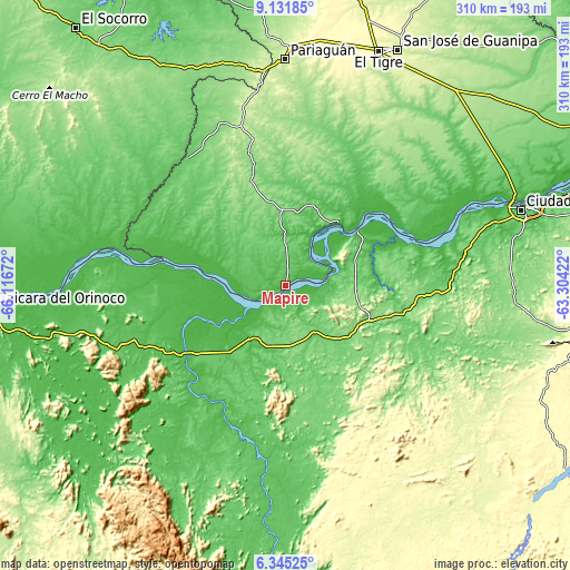 Topographic map of Mapire