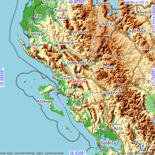 Topographic map of Kakavijë