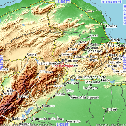 Topographic map of Los Rastrojos