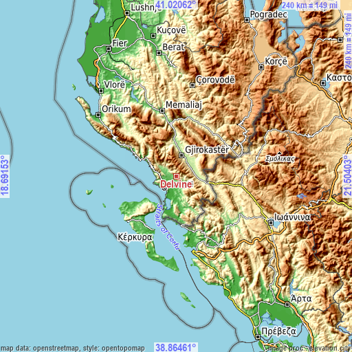 Topographic map of Delvinë