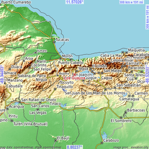 Topographic map of Los Guayos