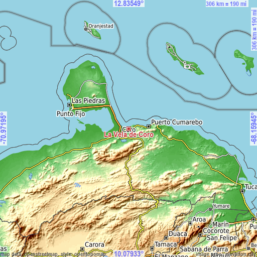 Topographic map of La Vela de Coro