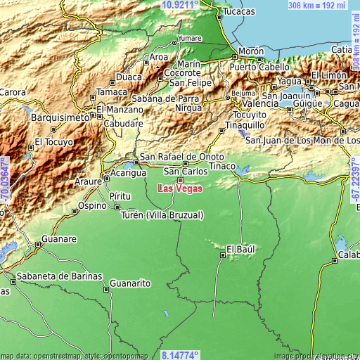 Topographic map of Las Vegas