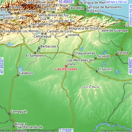 Topographic map of Las Mercedes