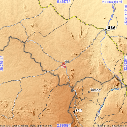 Topographic map of Yei
