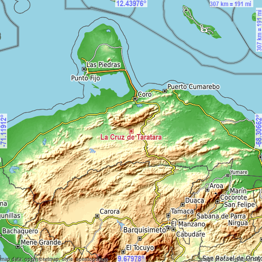 Topographic map of La Cruz de Taratara