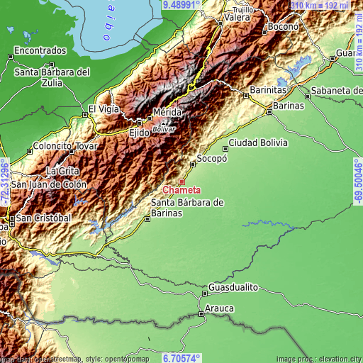 Topographic map of Chameta