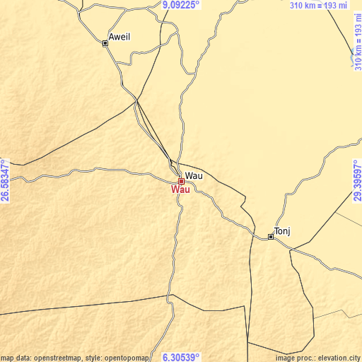 Topographic map of Wau