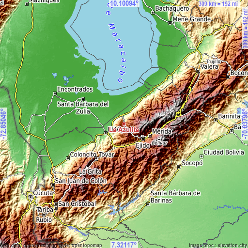 Topographic map of La Azulita