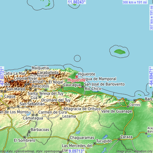 Topographic map of Higuerote