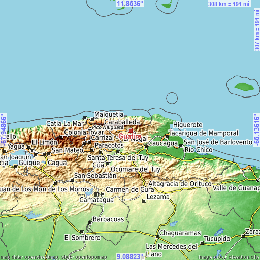 Topographic map of Guatire