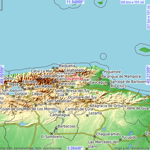 Topographic map of Guarenas