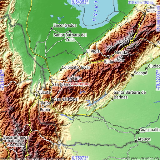 Topographic map of Guaraque