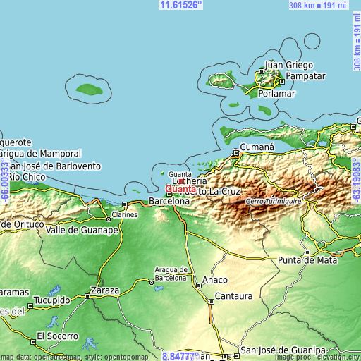 Topographic map of Guanta