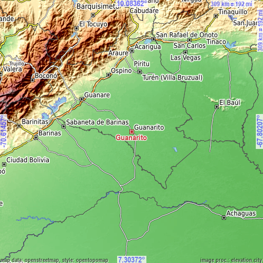 Topographic map of Guanarito
