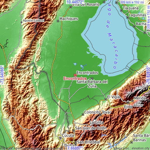Topographic map of Encontrados