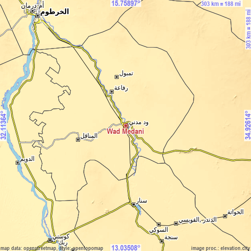 Topographic map of Wad Medani