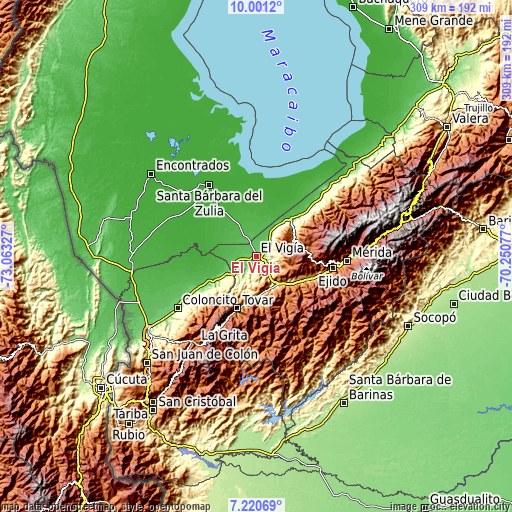 Topographic map of El Vigía