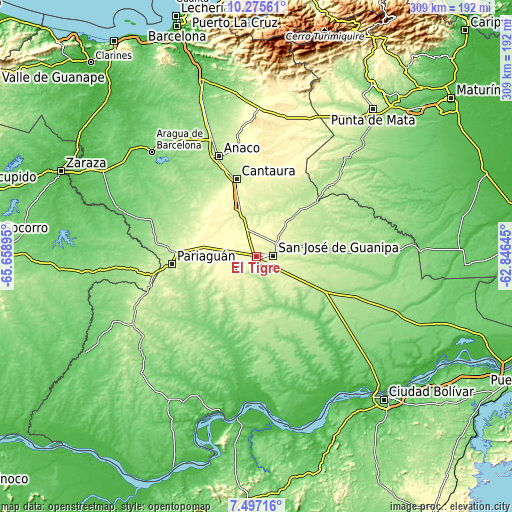 Topographic map of El Tigre