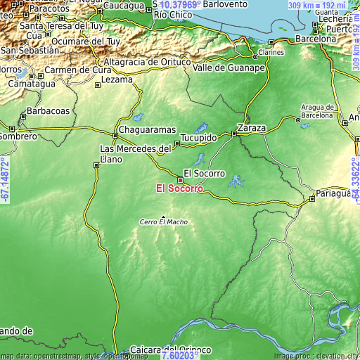 Topographic map of El Socorro
