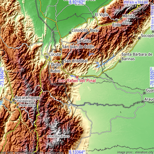 Topographic map of San Rafael del Piñal