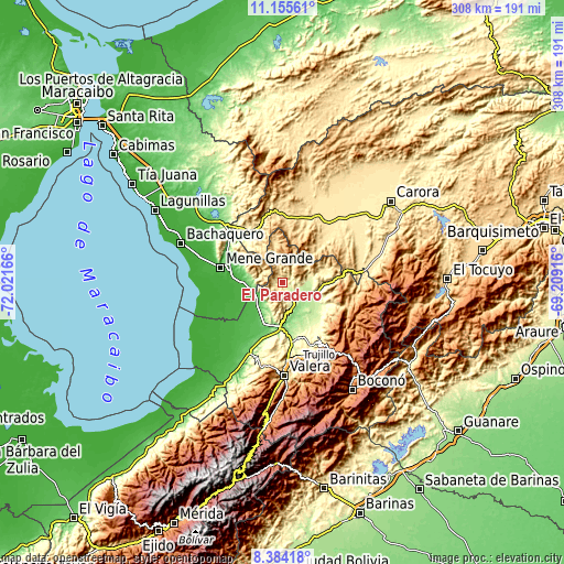 Topographic map of El Paradero
