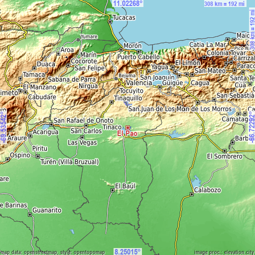 Topographic map of El Pao