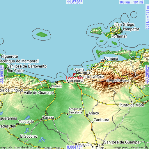Topographic map of Lecherías