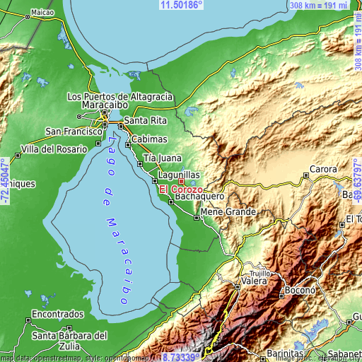 Topographic map of El Corozo