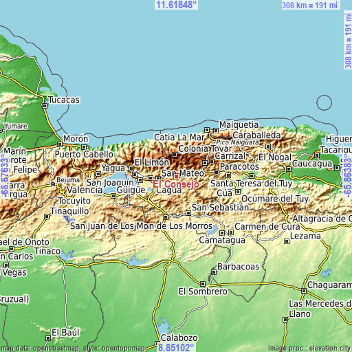 Topographic map of El Consejo