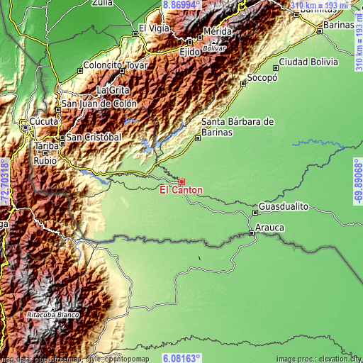 Topographic map of El Cantón