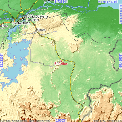 Topographic map of El Callao