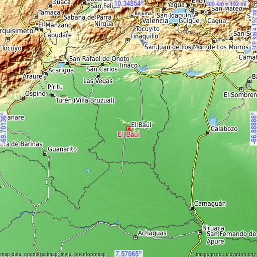 Topographic map of El Baúl