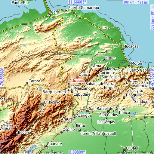 Topographic map of Duaca