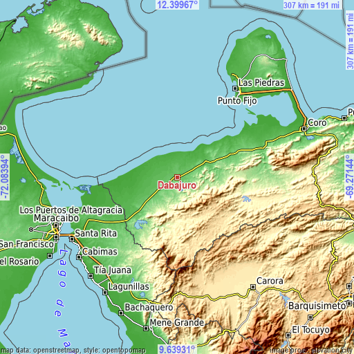 Topographic map of Dabajuro