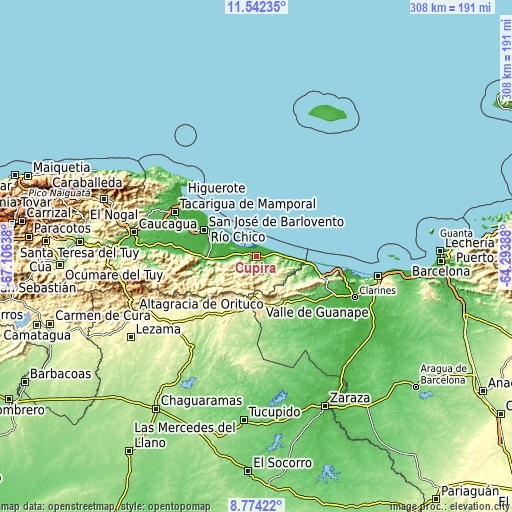 Topographic map of Cúpira