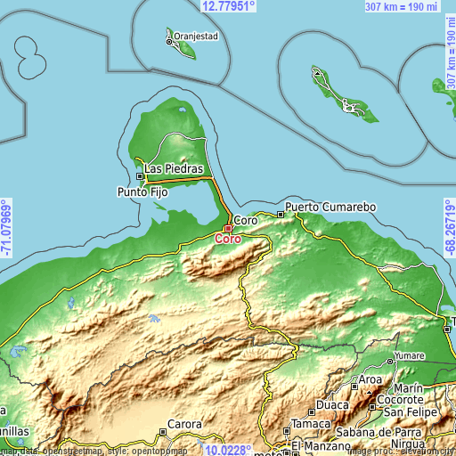 Topographic map of Coro