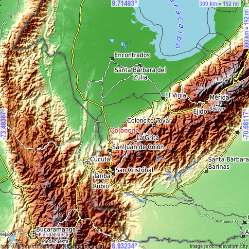 Topographic map of Coloncito
