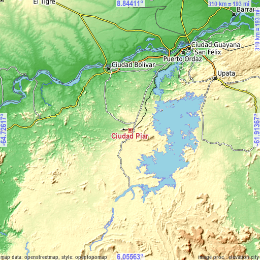 Topographic map of Ciudad Piar