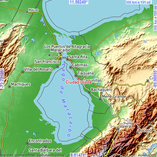 Topographic map of Ciudad Ojeda