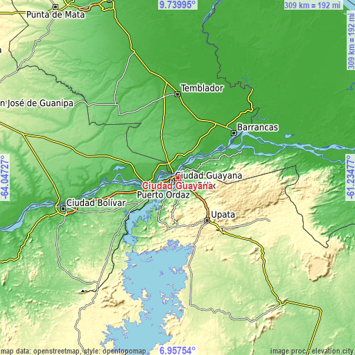 Topographic map of Ciudad Guayana