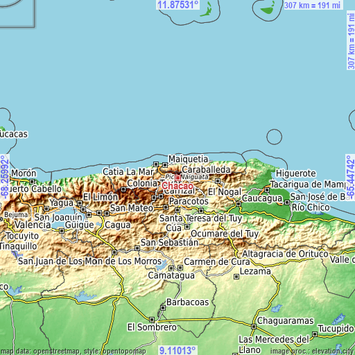 Topographic map of Chacao