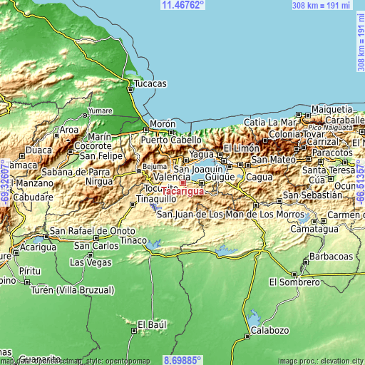 Topographic map of Tacarigua