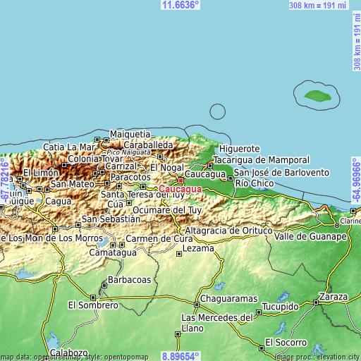 Topographic map of Caucagua