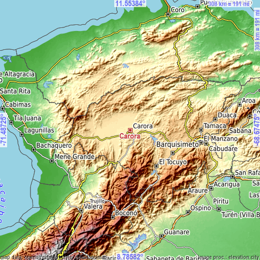 Topographic map of Carora
