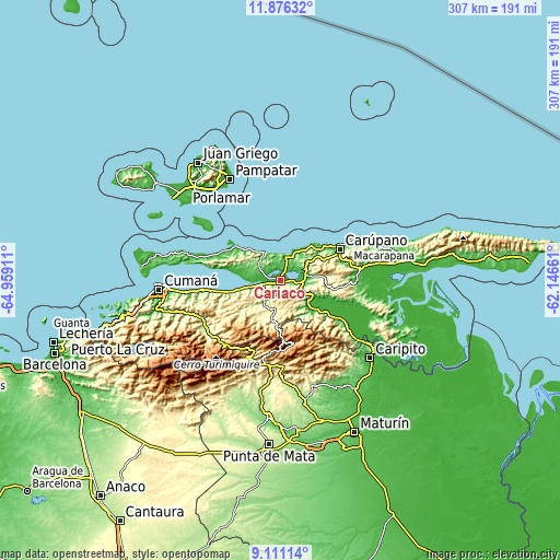 Topographic map of Cariaco