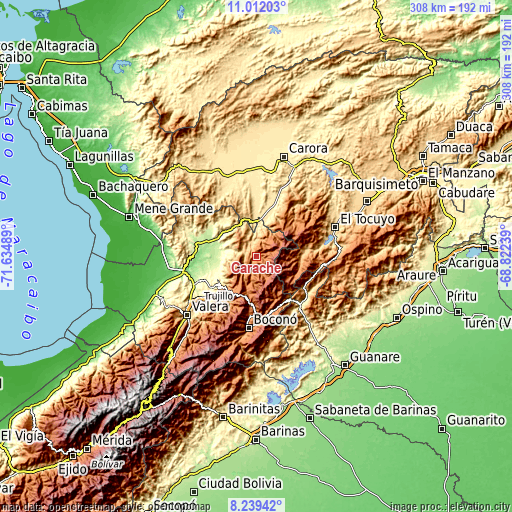 Topographic map of Carache