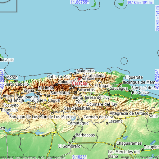 Topographic map of Caracas