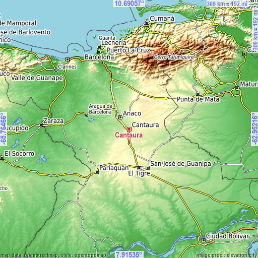 Topographic map of Cantaura