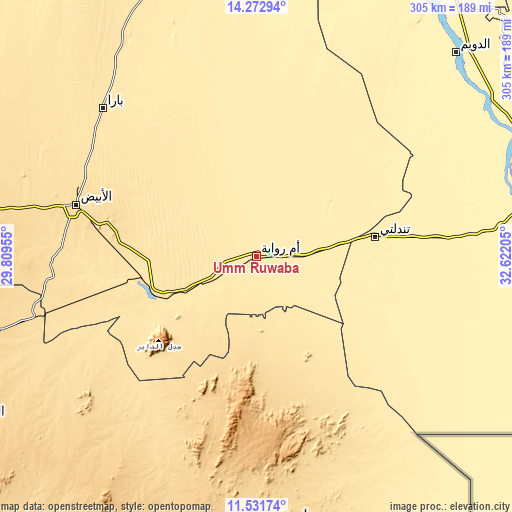 Topographic map of Umm Ruwaba